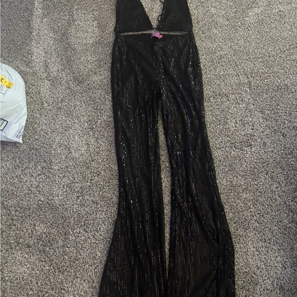 Edikted Black Sequin Wide-Leg pant and bralette